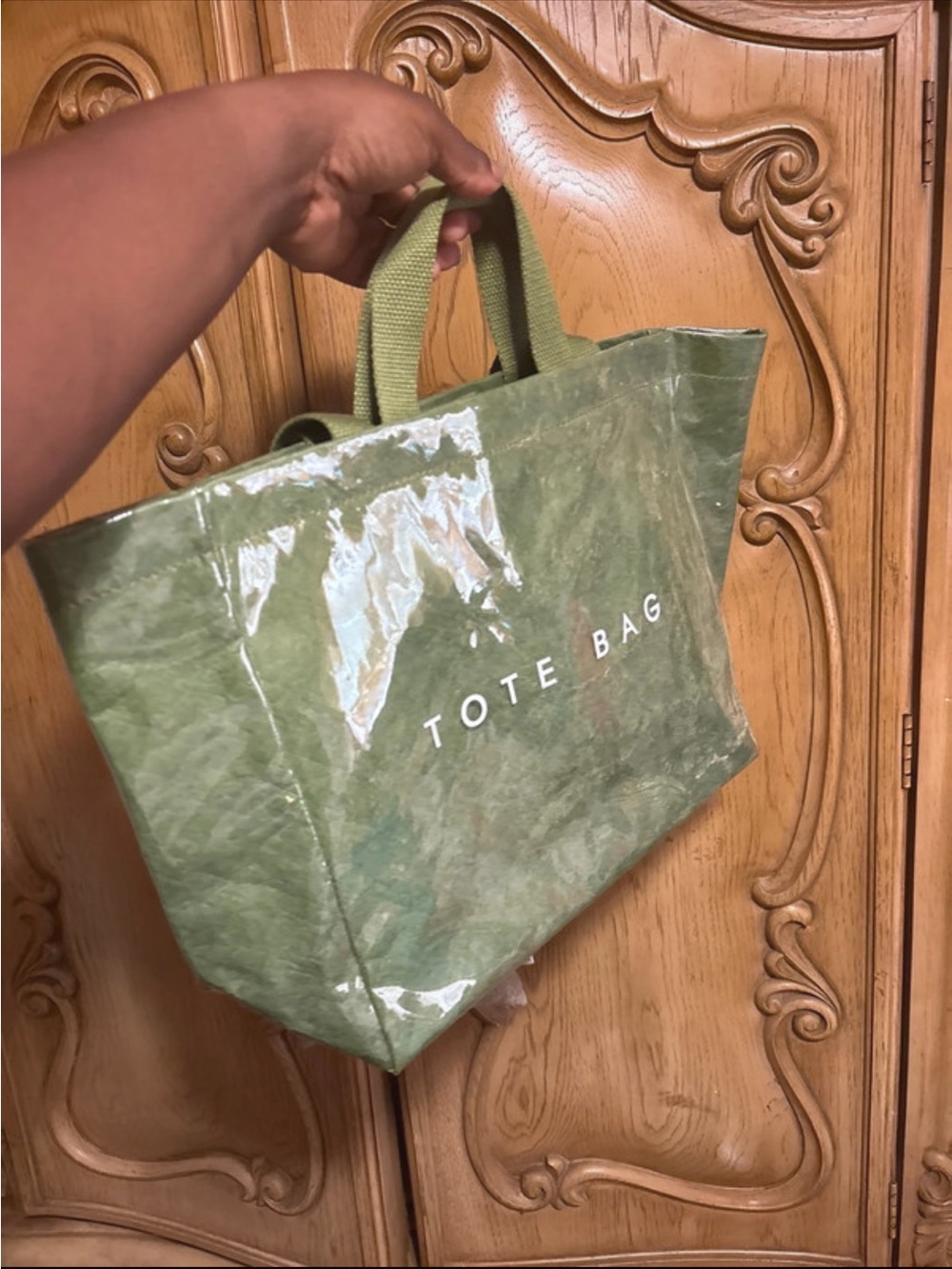 Olive Green Tote Bag with Short Handles